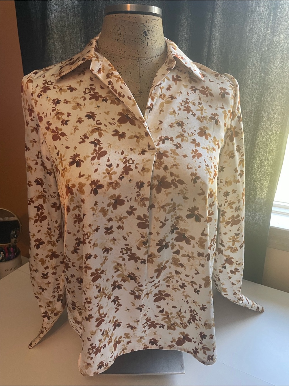 Halogen Cream Blouse with Brown Floral Print